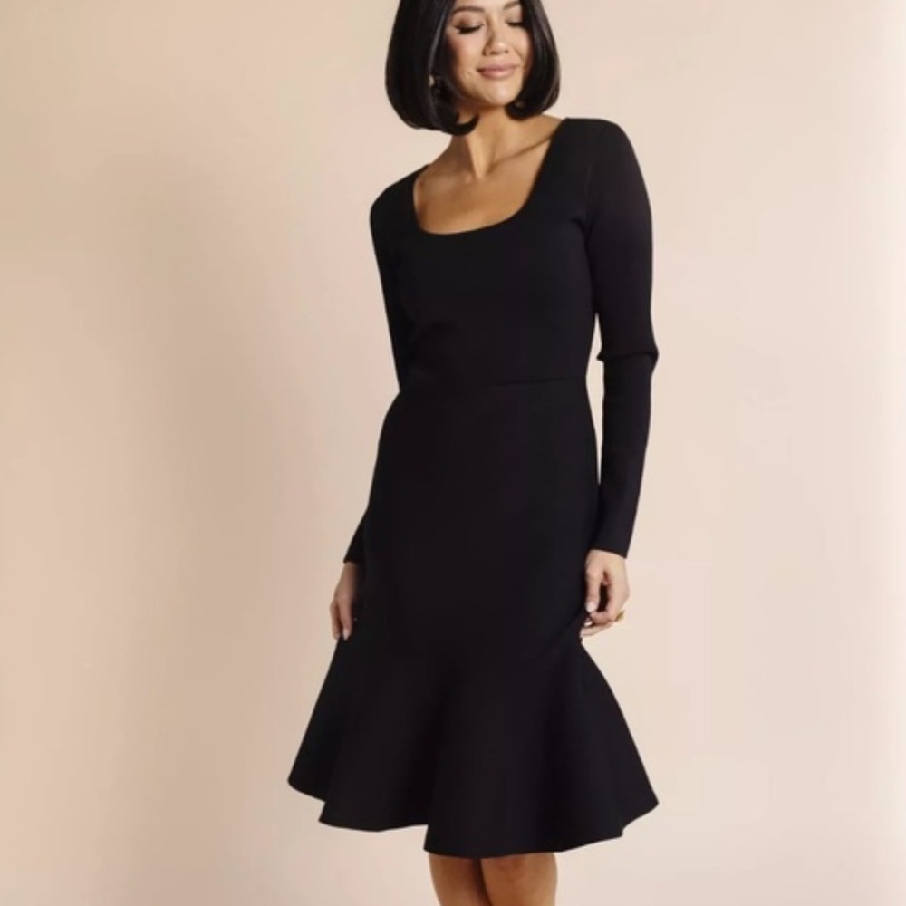 Rachel Parcell Knit Crepe Fit & Flare Long Sleeve Midi Dress Black
